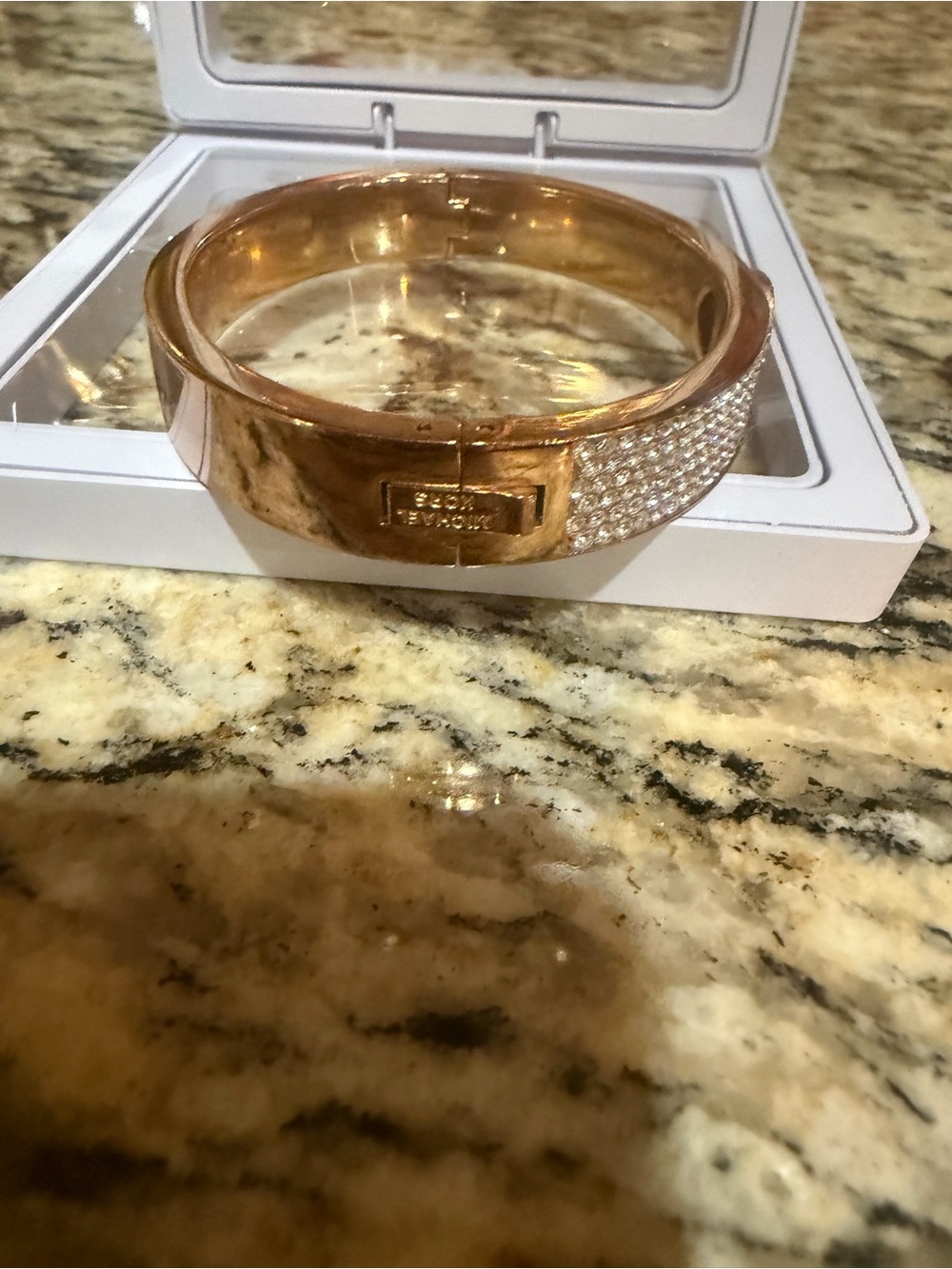 Michael Kors Rose Gold Pavé Logo Hinge Bangle with rhinestones Bracelet - Picture 7 of 8